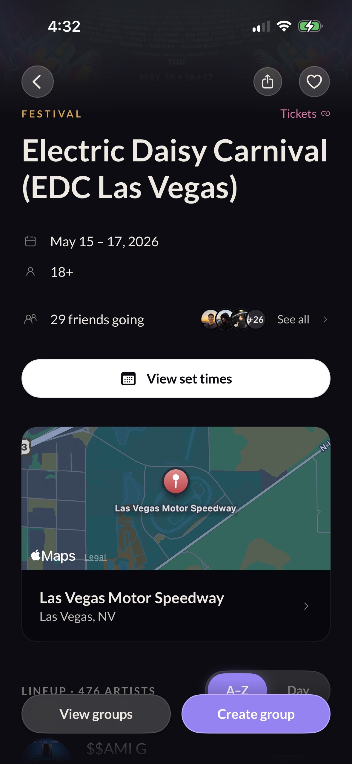 edc las vegas event detail with lineup and friends going